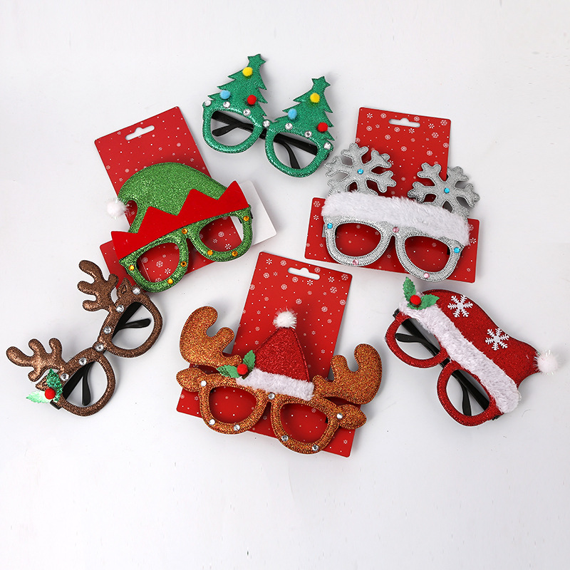 创意圣诞节装饰眼镜道具圣诞老人帽子麋鹿角眼镜框舞会派对道具|ru