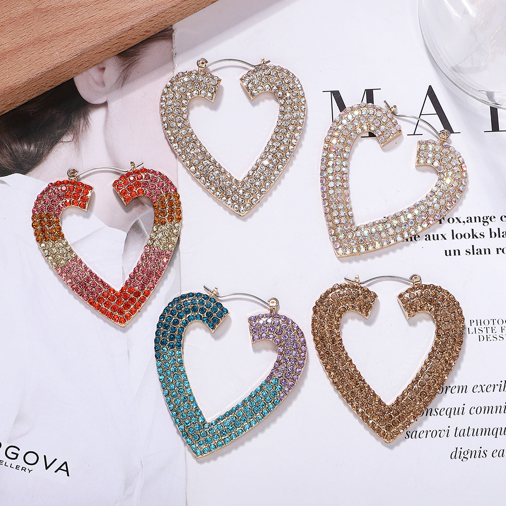 Fashion Alloy Diamond Heart Earrings display picture 3