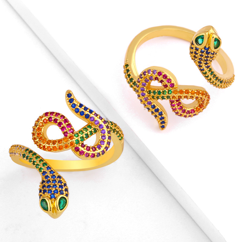 Exquisite Snake Ring Gold-plated Micro-set Color Zircon Ring Opening Adjustable display picture 2