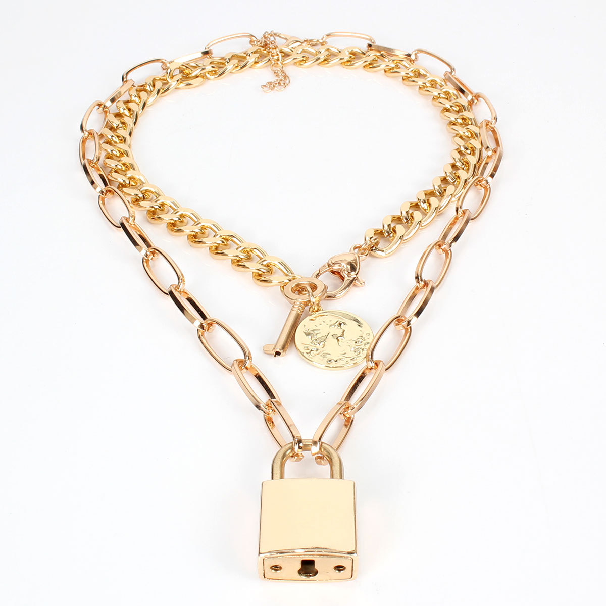 Item Fashion Pop Wild Multi-layer Metal Chain Lock Necklace Female display picture 2