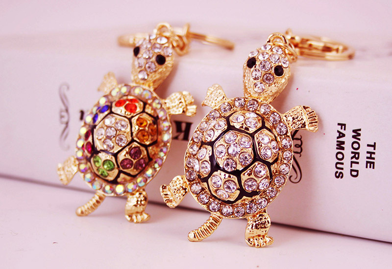 37g Weight Alloy, Metal Material Heart Pattern Unisex Gender White, Peach Color Korean Cute Diamond Crystal Cartoon Turtle Car Keychain 1