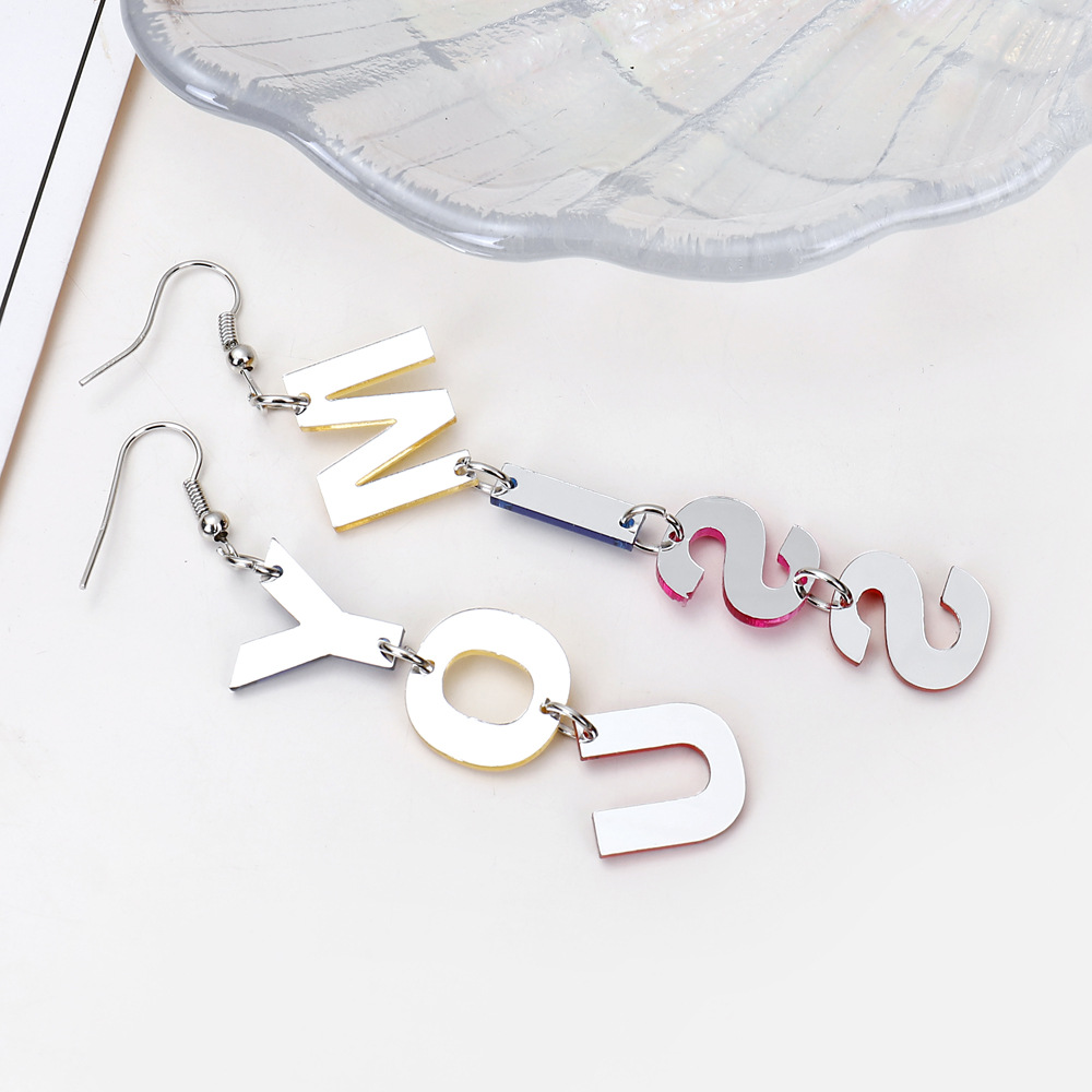 Missyou Asymmetric Acrylic Alphabet Earrings Fashion Color Temperament Stud Earrings display picture 3