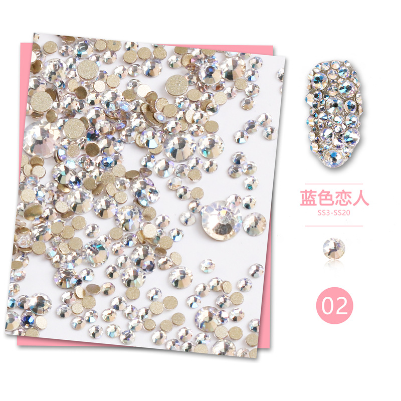 Transfronteriza especial manicura alta plata plana diamante fototerapia color mágico AB rhinestone decoración diamante brillante tamaño mezclado 1440 piezas