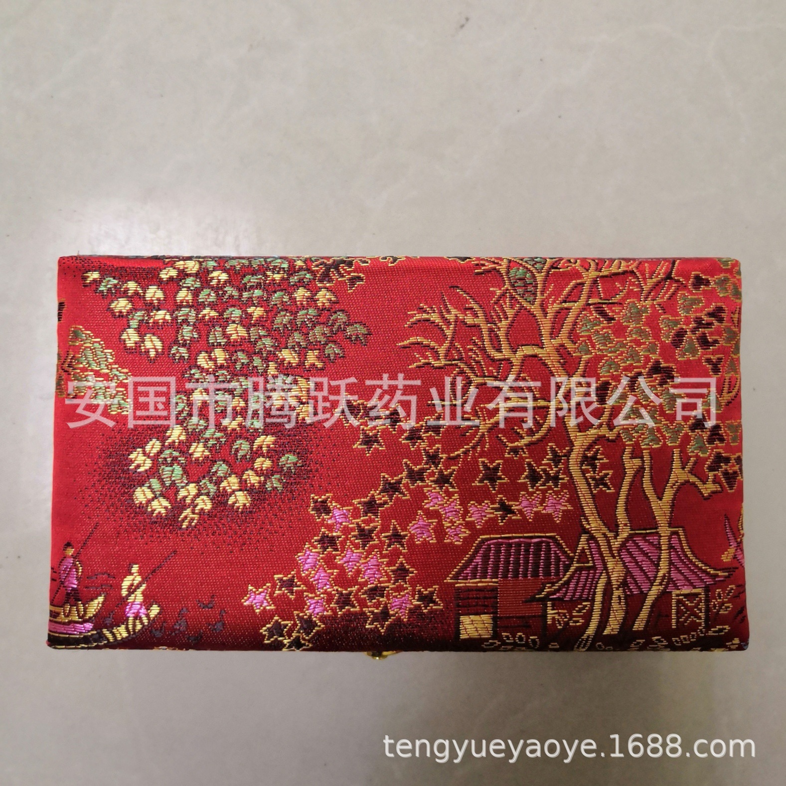 Hexagonal Brocade Gift Box Red Silk Finish for Honey Pills Wax Pills and Jewelry Storage specifications