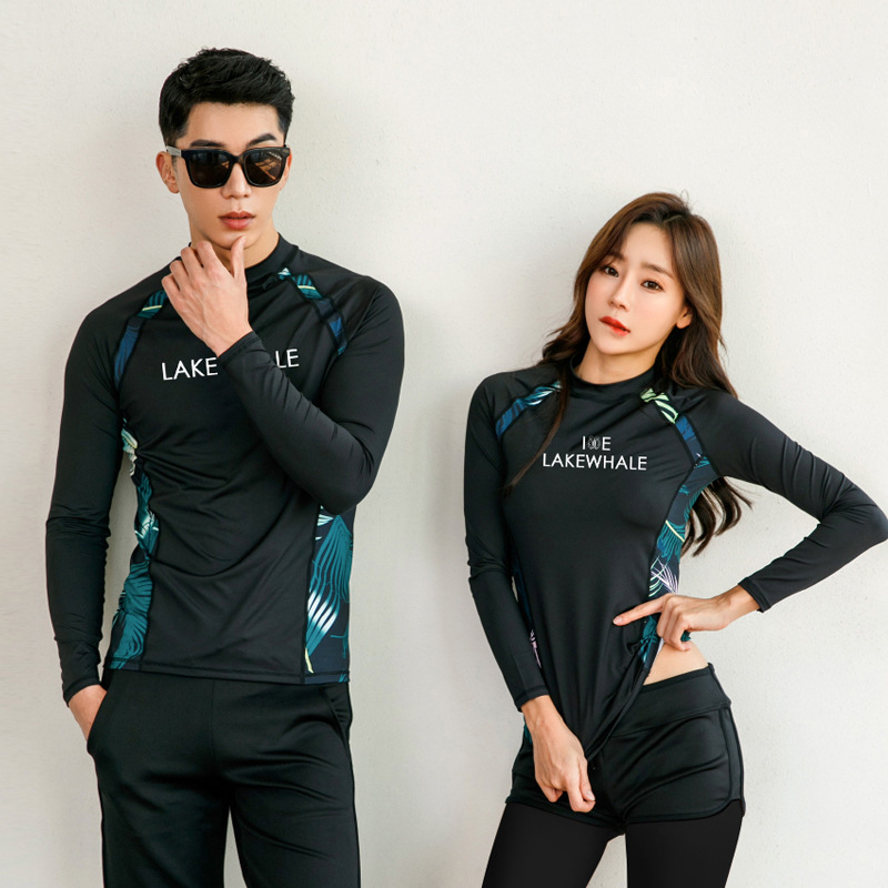 新款韩国 运动风长袖长裤分体情侣泳衣 四件套 泡温泉泳装比基尼