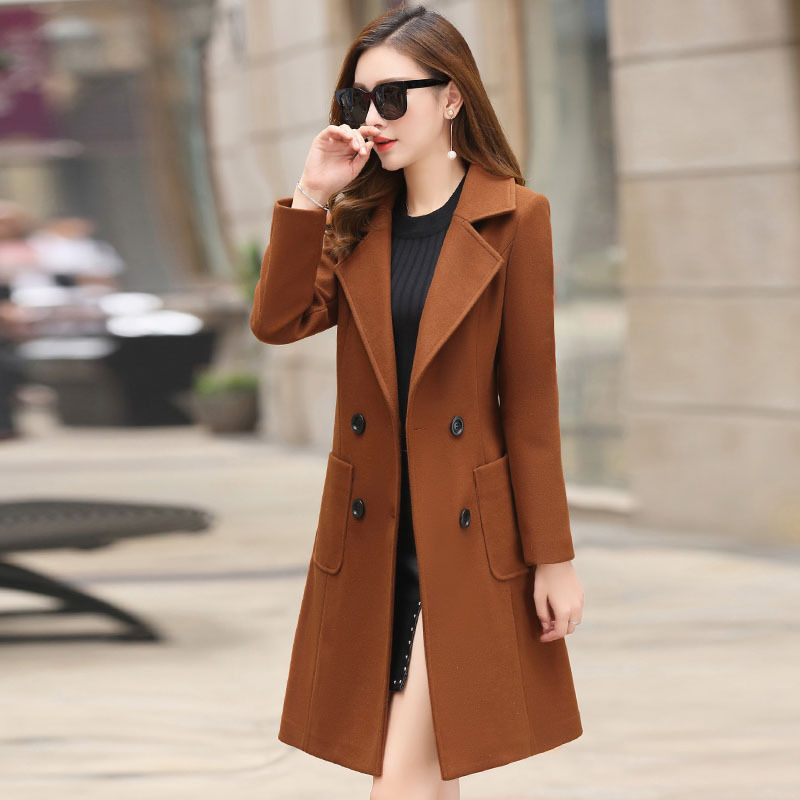 Women's Slim Mid-length Woolen Jacket With Waist