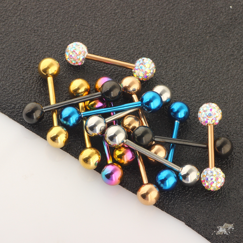 Amazon 14-Piece European and American Hot-Selling Body Piercing Jewelry Set Breast Rings Nipple Rings Tongue Rings Tongue Barbells Stainless Steel Rhinestone detail image 8