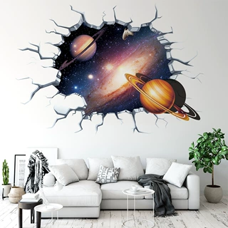 昆尚新款3D破墙银河系星云星球墙贴卧室儿童房立体贴画KS6719