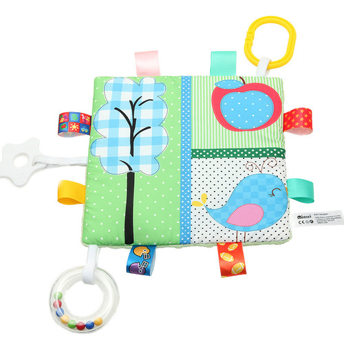 BBSKY Baby Cartoon Tag Doudou Baby Soothing Towel Single Page Rattles Teether Ring Visual Cloth Book