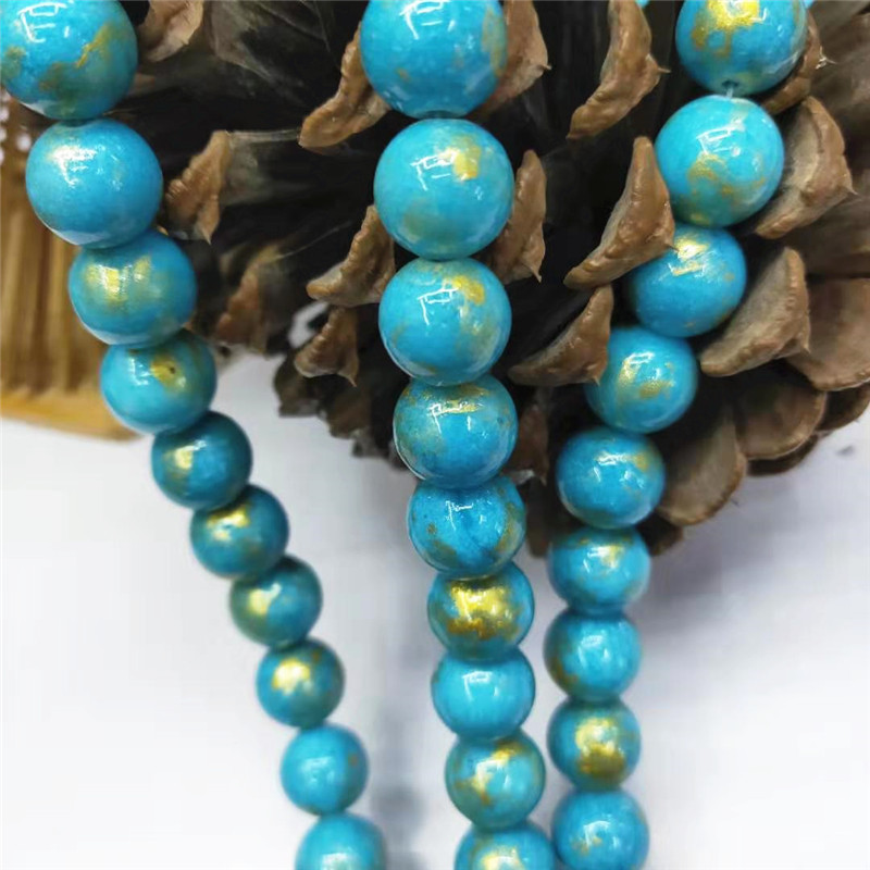 Wholesale of semi-finished products of crystal jewelry, gold-colored jade loose beads, DIY blue Persian jade bead jewelry and matching beads, factory direct sales detail image 2