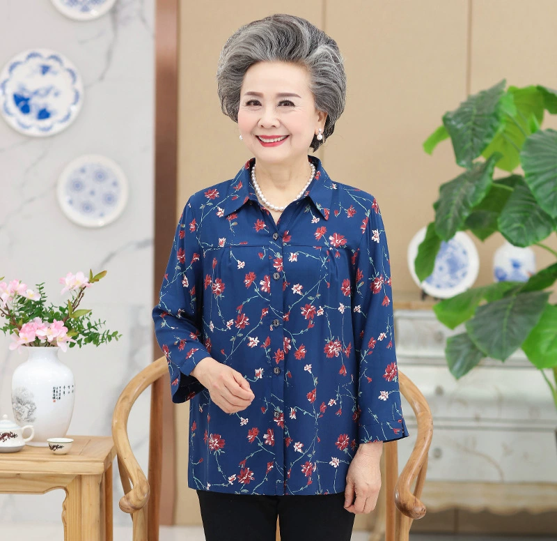 Весенняя одежда для женщин среднего и пожилого возраста, рубашка для матери 60 лет, 70 лет, женская рубашка с девятым рукавом, одежда для свекрови, весенне-летняя одежда, хлопковая рубашка для бабушки