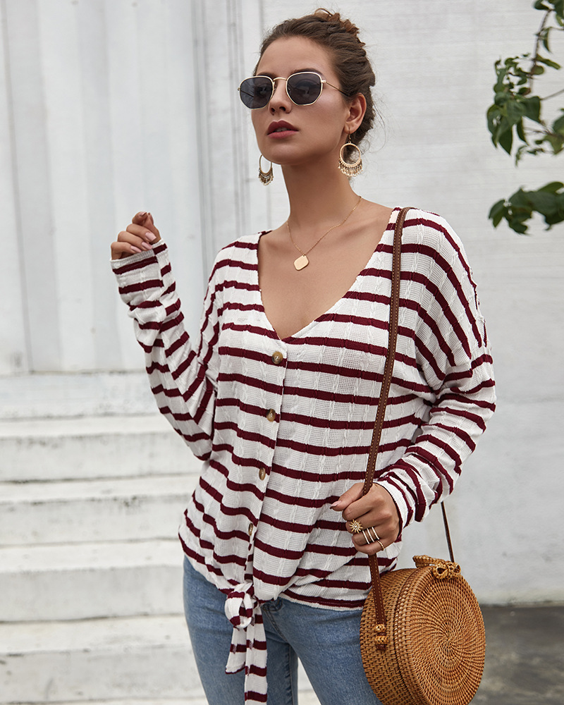  women s autumn and winter sweater blouse striped T-shirt knit sweater wholesale NSKA301