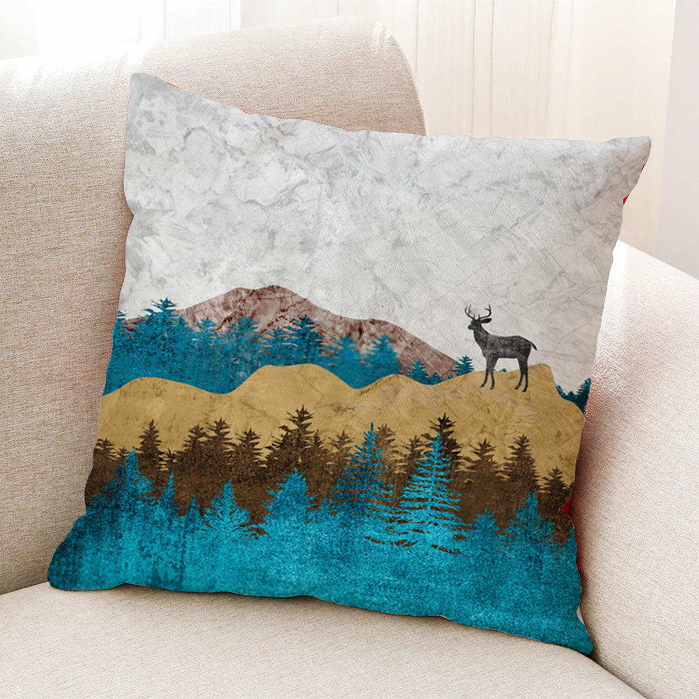 亚马逊 wish热销新款创意山林棉麻抱枕套 汽车抱枕 白麻沙发靠垫