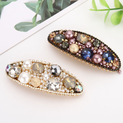 the republic of korea ins high-grade Hairpin Metal Rhinestone colour Pearl Edge clamp Oval Drop folder lady Hairdressing wholesale