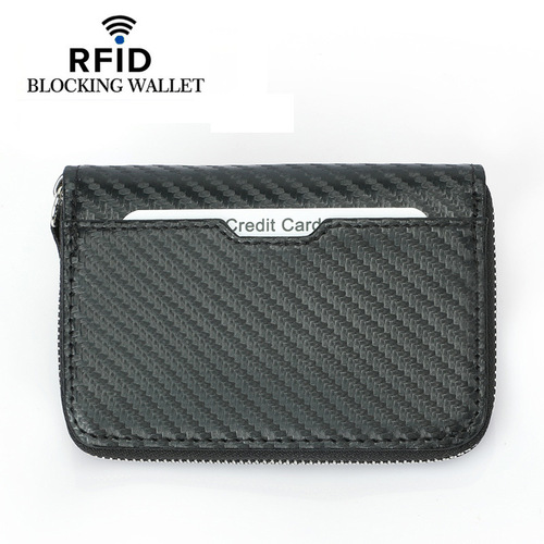 Factory direct sales cross-border carbon fiber pattern card holder RFID anti-magnetic multi-function multi-card slot short zipper coin purse