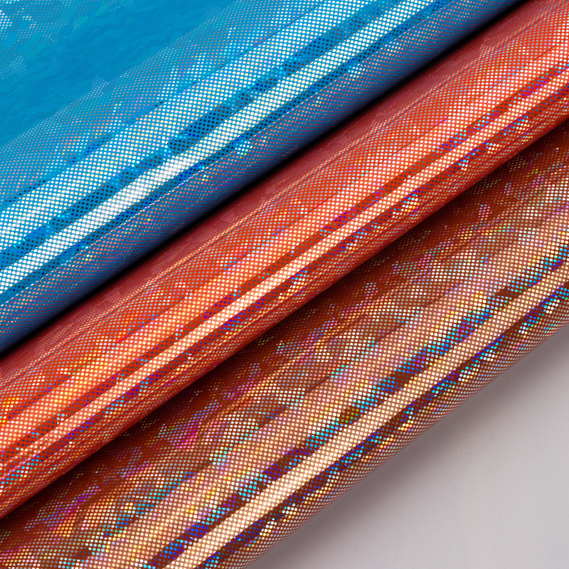 厂家直销 幻彩镭射玻璃碎片pu皮革 炫彩镜面化妆箱包收纳包面料