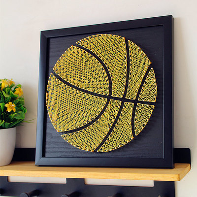 足球篮球 钉子绕线画 diy材料包或成品 学生手工课装饰画 缠绕画|ms