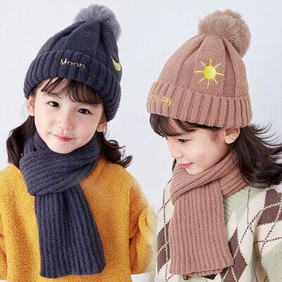 冬天兒童毛線帽子圍巾兩件套裝加絨寶寶秋季男童潮女孩大童韓加厚