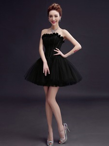 Evening Dresses cocktail party banquet dress vestido de banquete de cóctel Dress dress female black short Strapless fairy small dress fluffy skirt