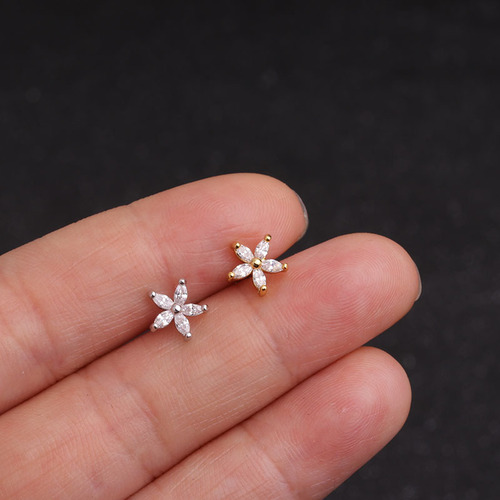 European and American-style stainless steel stud earrings—wholesale micro-inlaid zircon, screw-back design, ball-shaped closure—earrings you can wear to bed without taking them off.