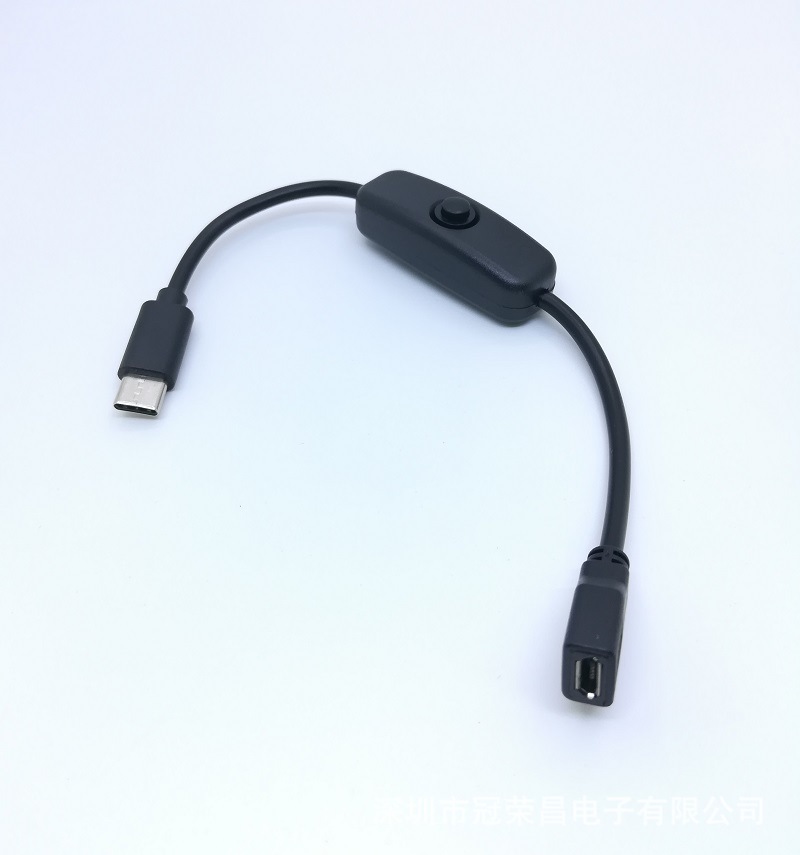 新款Type c接口转Micro usb母头带开关电源线  树莓派充电转换