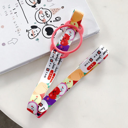 Mineral water beverage bottle strap rope portable strap Japanese and Korean Sesame Street water cup water bottle buckle strap thermal transfer lanyard