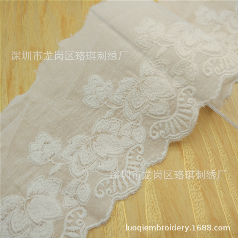 源头厂家直销 宽10cm荷花棉布刺绣花边 裙边家居装饰DIY服装辅料