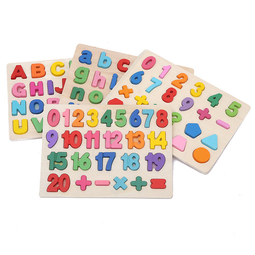 Children's early education cognitive board, number and letter cognitive puzzle, baby three-dimensional hand-grabbing puzzle board educational toy wholesale