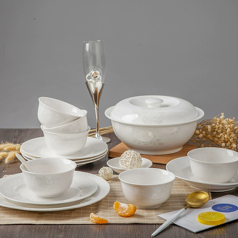 Сияние Jingdezhen на яркой керамической посуде белая роза домашняя фарфоровая миска набор костяной фарфор посуда столовый набор оптом