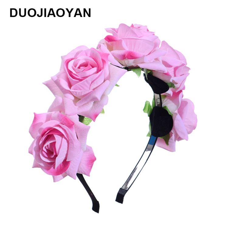 160g Weight Headwear Classification Wedding, Travel Occasion Plaid, Flower Pattern Women'S Gender Fashion Style White, Pink, Red Color New Velvet Simulation Rose Flower Wreath Headband Wholesale Nihaojewelry 7
