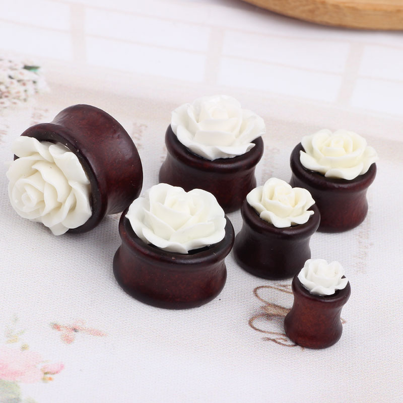 New Eucalyptus Flower Hollow Ear Expander Ear Plug Earring Wooden Stretcher 20mm detail image 8
