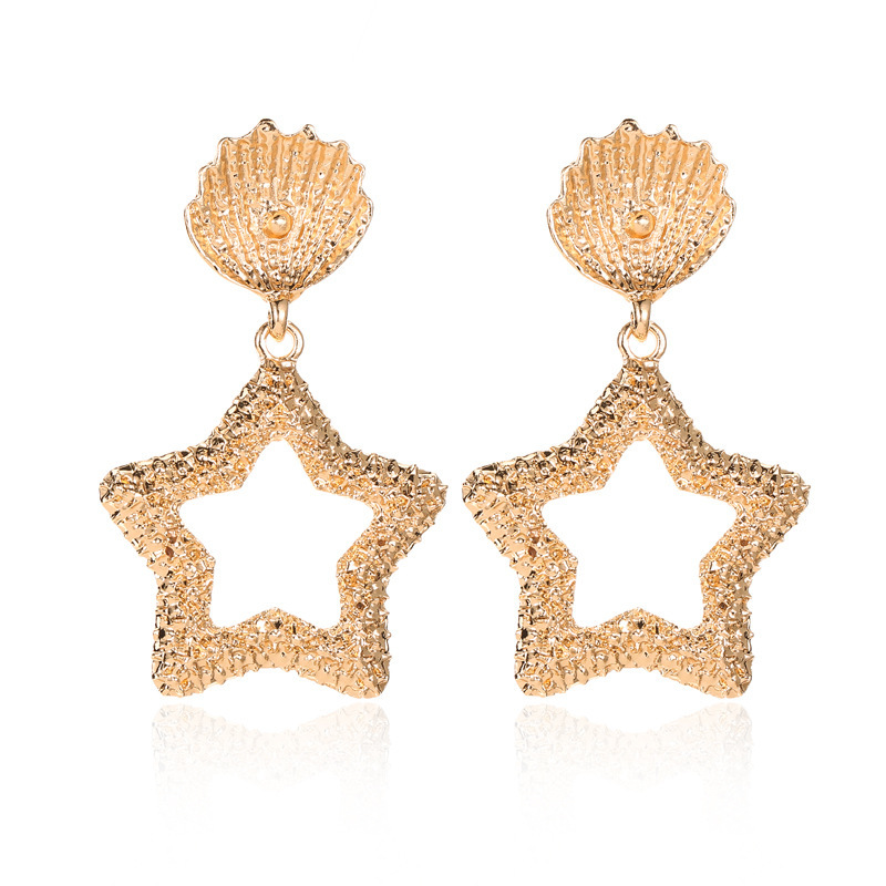 Explosion Earrings Beach Starfish Shell Earrings Five-pointed Star Embossed Earrings Women display picture 6