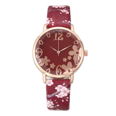 New Foreign Style Engraved Flower Watches for Women, Fashion Flower Dial Women's Watches Wholesale Women's PU Watches