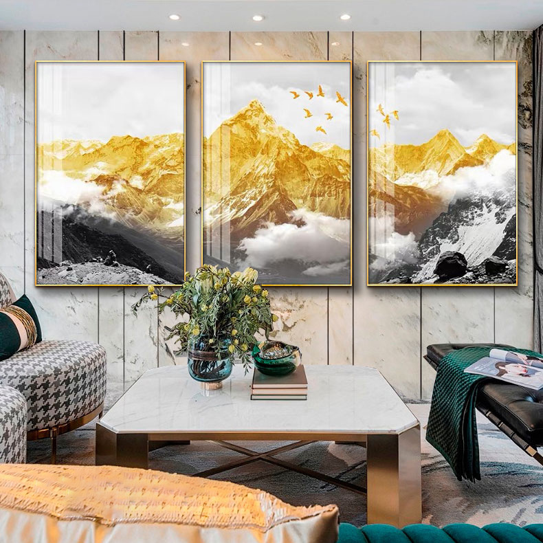 Jinshan Lucky Modern Simple Sofa Background Wall Decorative Painting Atmospheric Golden TV Wall Hanging Painting Living Room Triptych Jinshan Lucky Modern Simple Sofa Background Wall Decorative Painting Atmospheric Golden TV Wall Hanging Painting Living Room Triptych