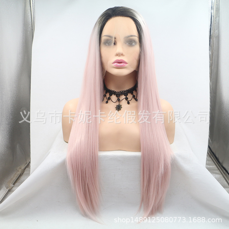 peluca de encaje peluca larga y recta peluca bicolor