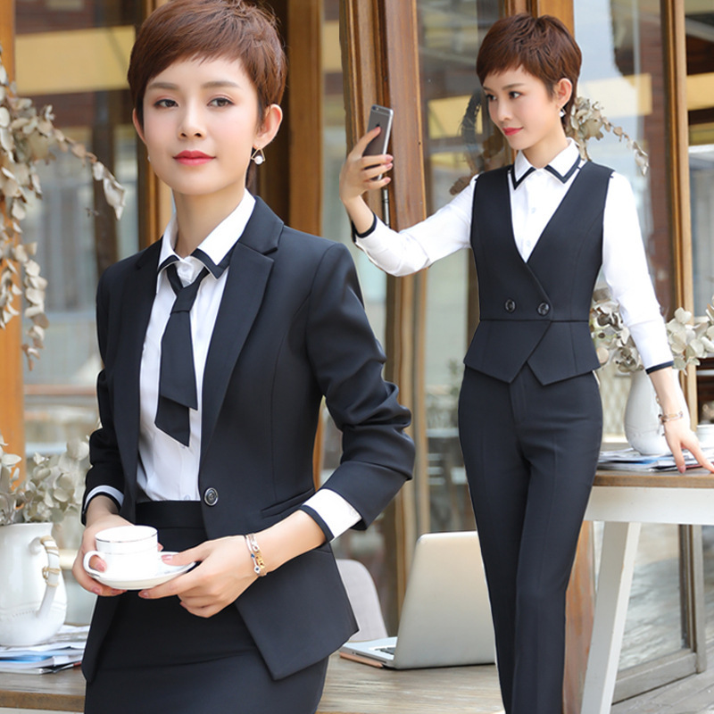 2021長袖春季職業裝女套裝OL白領西服修身顯瘦酒店前台教師工作服