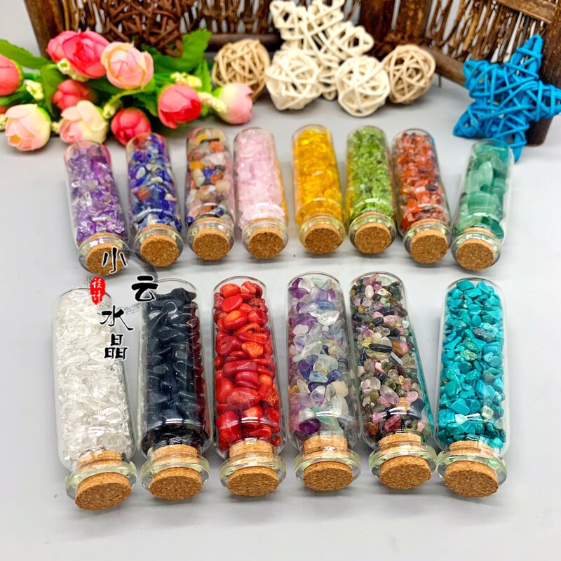 Natural Crystal Gravel Wish Bottle Natural Gravel Semi-precious Stone Seven Color Crystal Gravel Ornaments Decorative Bottle