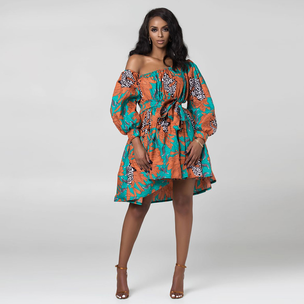 Multicolor Print Long Sleeve Off-Shoulder Dress NSMDF67673