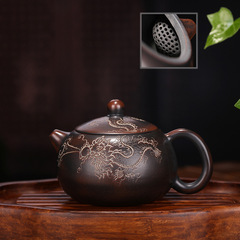 Yixing purple clay pot source manufacturer wholesale and delivery raw ore Qinzhou mud dragon pattern Xishi pot handmade by famous artists