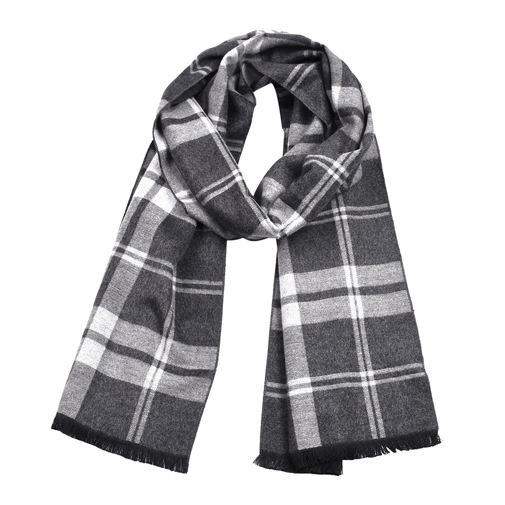 2022 New checkered scarf with double-sided imitation cashmere for autumn and winter warmth, men's shawl_voghion.com