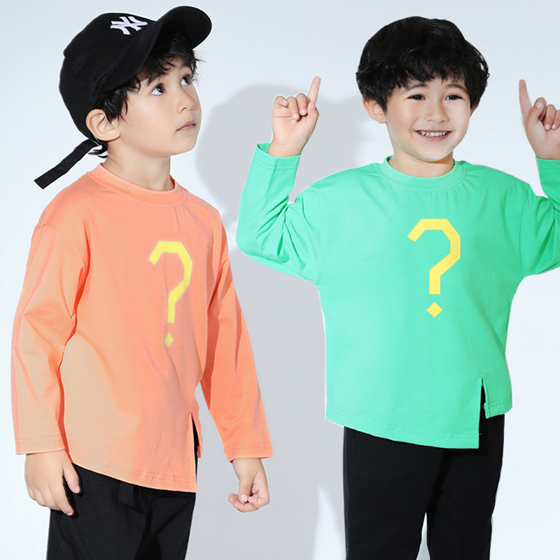 秋款韩版童T恤下摆不规则开叉奥代尔纯棉百搭休闲圆领长袖上衣