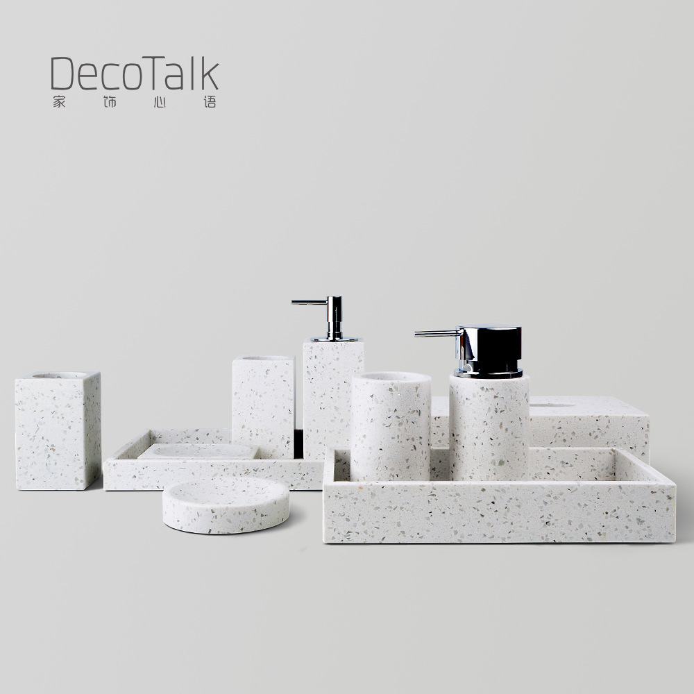 Deco Talk Nordic Marble Bathroom Wash Set Terrazzo Tray Model Room Bathroom Decoration Accessories