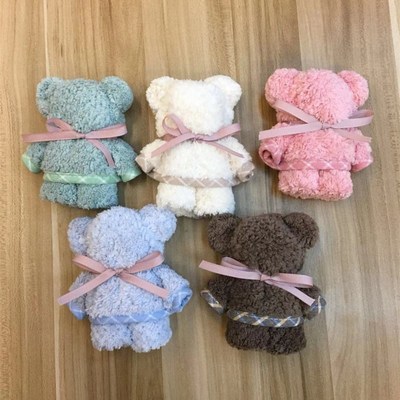 批發珊瑚絨小熊毛巾婚慶禮品方巾伴手禮兒童面巾禮盒巾現貨供應