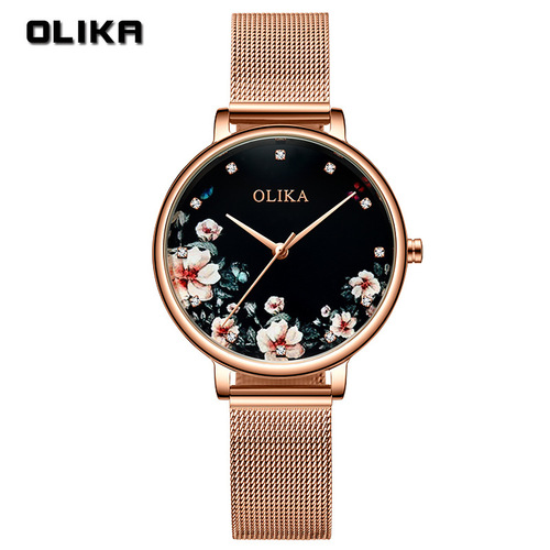Fashion watch for women, waterproof, stainless steel mesh strap, fresh and light quartz watch for women, camellia flower lady watch