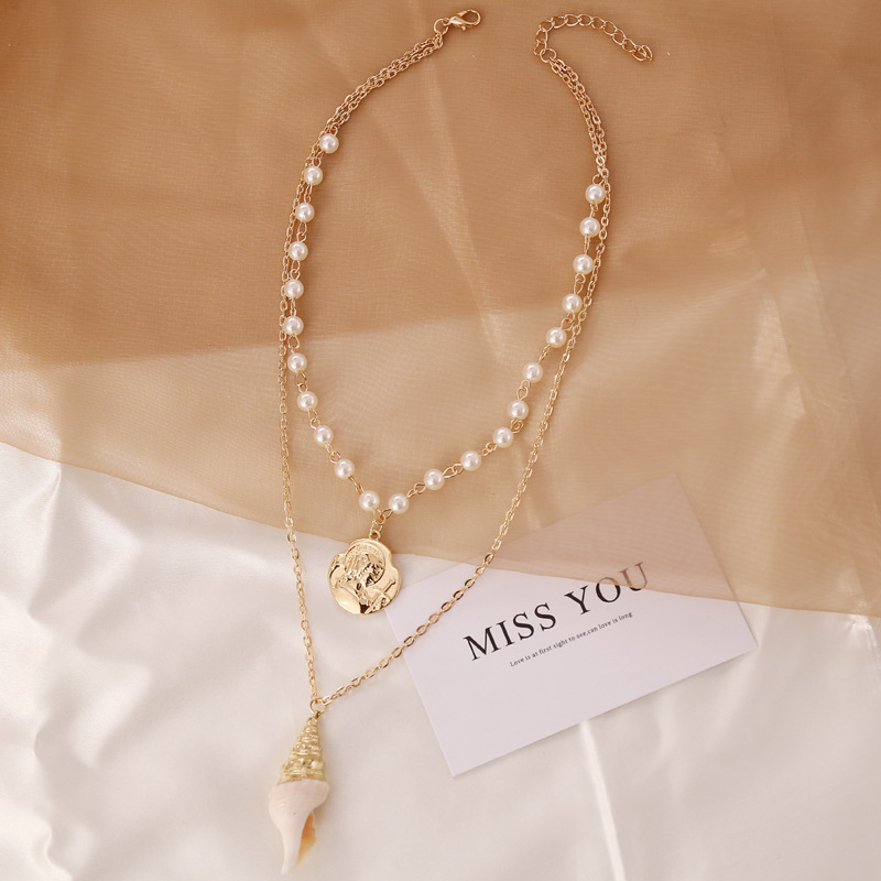 Fashion Pearl Coin Conch Shell Multilayer Necklace Wholesale display picture 4