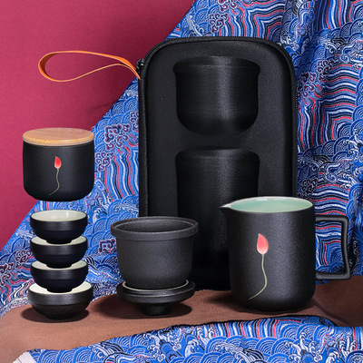 厂家直销快客杯一壶四杯黑陶旅行茶具套装户外车载商务礼品定制