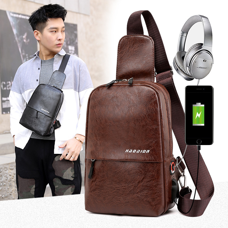 男士胸包2019春季新款潮酷充电pu单肩包防盗耐磨斜挎包产地货源|ru