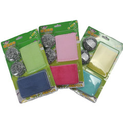 Kitchen scrubbing and cleaning 3-piece set of multi-functional cleaning supplies steel ball scouring pad sponge cloth kitchen three treasures