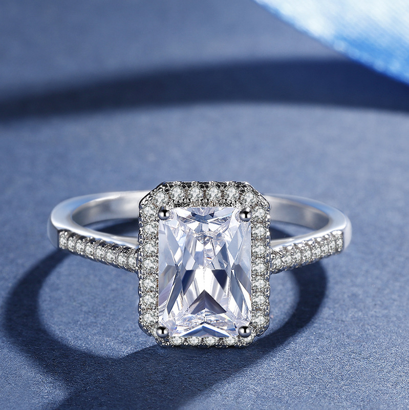 JZ352 Crown imitation moissanite ring rectangular diamond high carbon stone engagement wedding couple diamond ring cross-border large ring
