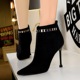 663-6 European and American fashion contracted sexy high-heeled suede party nightclub show thin pointed metal chains female short boots